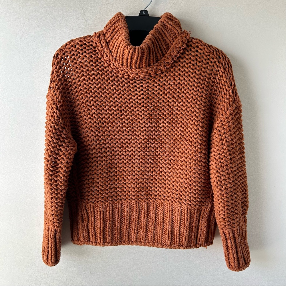 Free People My Only Sunshine Chunky Turtleneck Cropped Sweater Burnt Orange XS - Picture 7 of 13